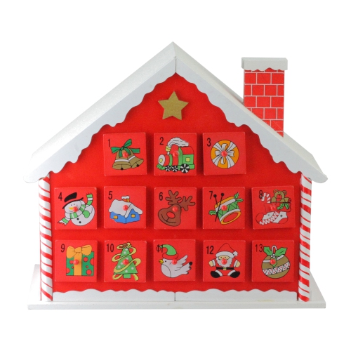 10.25" Red and White Advent House with Chimney Storage Box