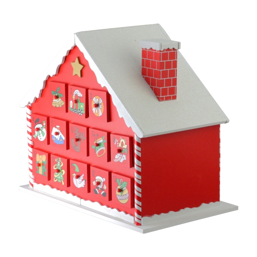Maison de l’avent rouge et blanc de 10.25 po avec boîte de rangement