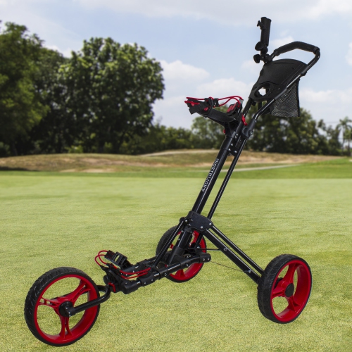 48" Black and Red Easy Folding 3 Wheel Golf Bag Push Cart