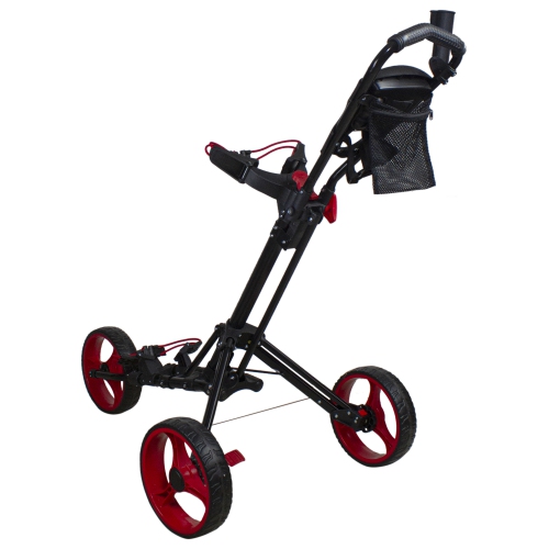 48" Black and Red Easy Folding 3 Wheel Golf Bag Push Cart