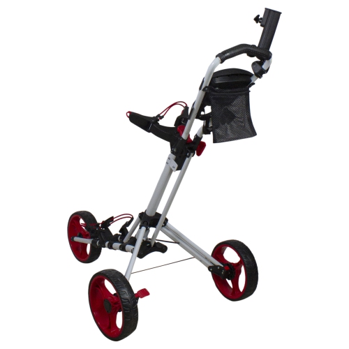 48" White and Red Easy Folding 3 Wheel Golf Bag Push Cart