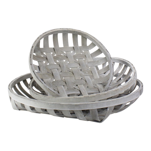 Set of 3 White Washed Woven Baskets 23.5"
