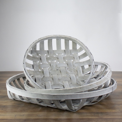 Set of 3 White Washed Woven Baskets 23.5"