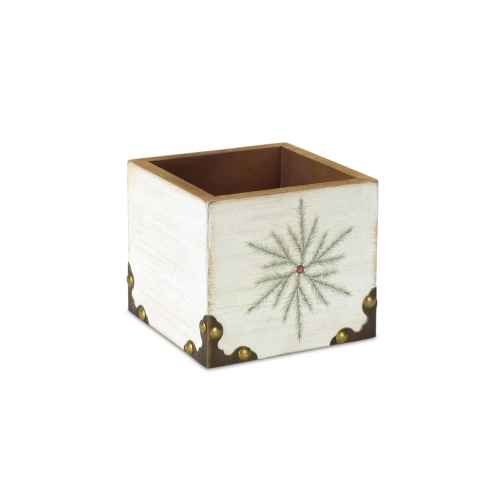 4.5" White and Green Snowflake Square Christmas Storage Box