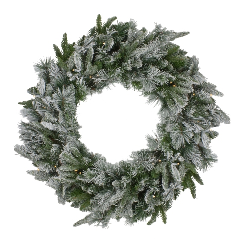 Pre-Lit Flocked Rosemary Emerald Angel Pine Artificial Christmas Wreath - 30-Inch, Clear LED Lights