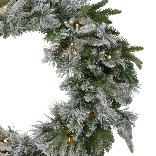 Pre-Lit Flocked Rosemary Emerald Angel Pine Artificial Christmas Wreath - 30-Inch, Clear LED Lights