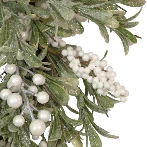 Artificial Christmas Wreath with Frosted Foliage and Berries, 20-Inch, Unlit