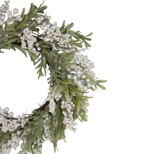 Artificial Christmas Wreath with Frosted Foliage and Berries, 20-Inch, Unlit