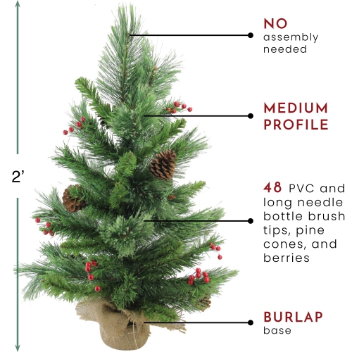 24" Mixed Cashmere Berry Pine Medium Artificial Christmas Tree - Unlit
