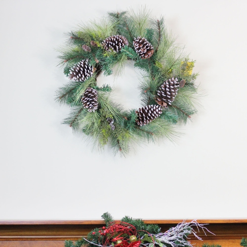 Mixed Long Needle Pine and Pine Cone Artificial Christmas Wreath - 28-Inch, Unlit