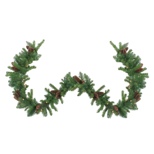 9' x 12" Pre-Lit Dakota Green and Brown Pine Artificial Christmas Garland - Clear Dura Lights