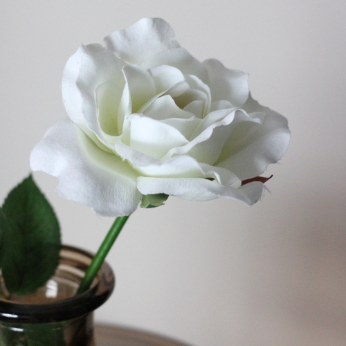 23" Creamy White Long Stem Artificial Blooming Rose Pick