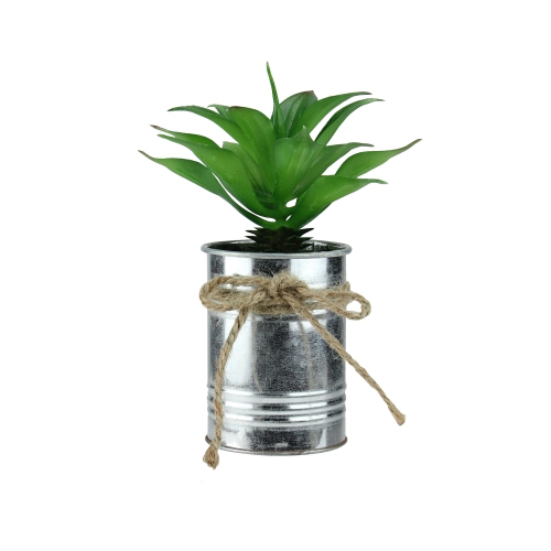 7" Green Tropical Artificial Foliage in Tin Planter