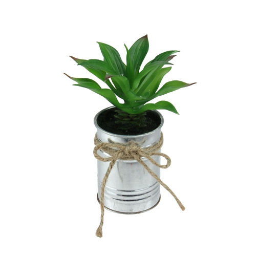 7" Green Tropical Artificial Foliage in Tin Planter