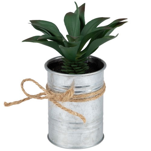 7" Green Tropical Artificial Foliage in Tin Planter