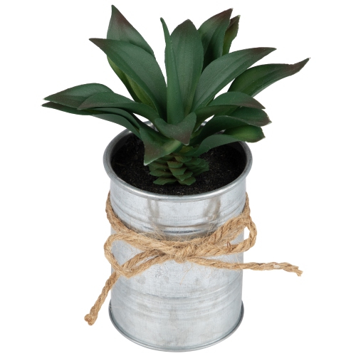 7" Green Tropical Artificial Foliage in Tin Planter