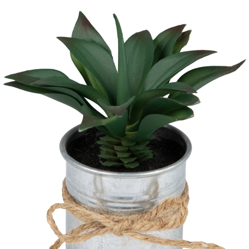 7" Green Tropical Artificial Foliage in Tin Planter