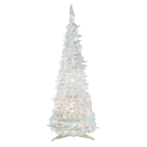 NORTHLIGHT  4' Pre-Lit Tinsel Pop-Up Artificial Christmas Tree, Clear Lights In White