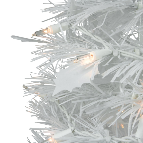 4' Pre-Lit White Tinsel Pop-Up Artificial Christmas Tree, Clear Lights