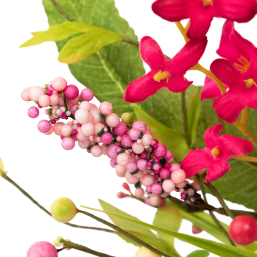 Geranium and Berry Artificial Spring Floral Wreath, Pink - 18-Inch