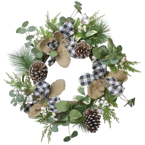Magnolia and Frosted Pine Cones Artificial Christmas Wreath - 22-Inch, Unlit