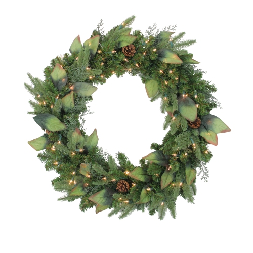 Pre-Lit Mixed Winter Pine Artificial Christmas Wreath - 30 Inch, Clear Lights