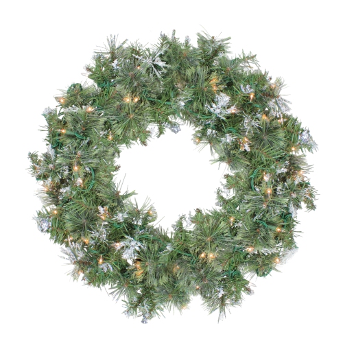 Pre-Lit Snow Mountain Pine Artificial Christmas Wreath - 30-Inch, Clear Lights
