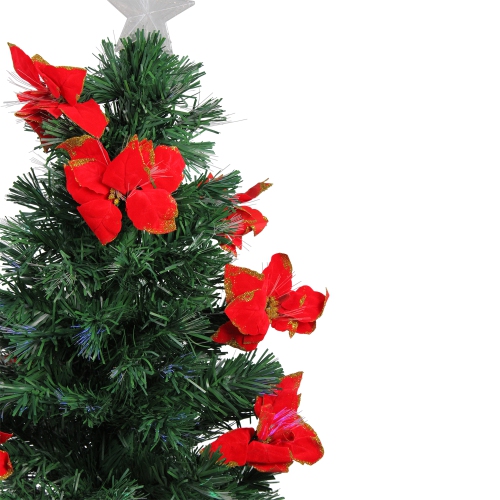 3' Pre-Lit Fiber Optic Artificial Christmas Tree with Red Poinsettias - Multi