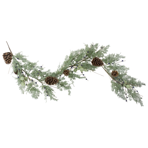 NORTHLIGHT  5' X 10" Pine And Blueberry Christmas Garland With Pinecones, Unlit