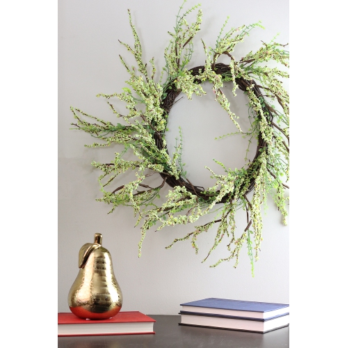 Berry Twig Artificial Wreath, Green and Brown 12-Inch