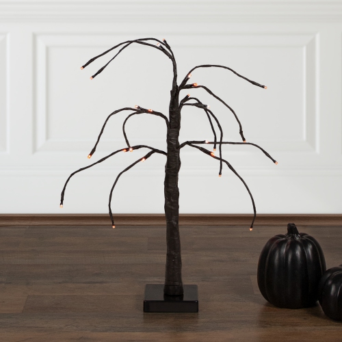 24" LED Lighted Black Weeping Halloween Twig Tree - Orange Lights