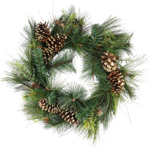 Artificial Mixed Pine with Pine Cones and Gold Glitter Christmas Wreath - 30 -Inch, Unlit