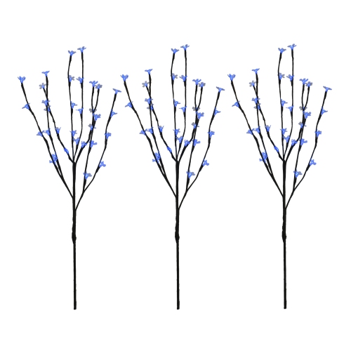 NORTHLIGHT  Set Of 3 Pre-Lit Cherry Blossom Artificial Tree Branches 2.5' - Led Lights In Blue
