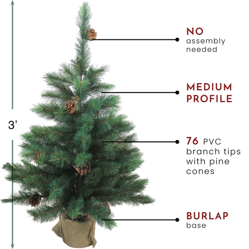 3' Potted Royal Oregon Pine Burlap Base Full Artificial Christmas Tree - Unlit
