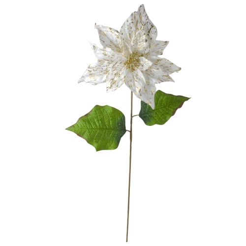 NORTHLIGHT  24" And Gold Artificial Christmas Poinsettia Flower In White