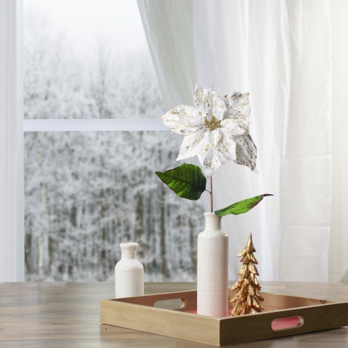 24" White and Gold Artificial Christmas Poinsettia Flower