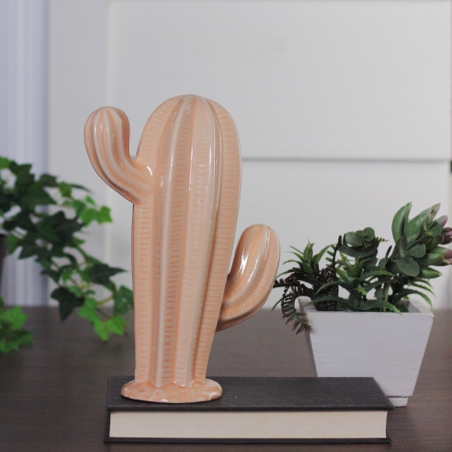 9" Peach Contemporary Textured Stripe Cactus Tabletop Decor
