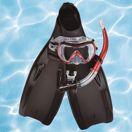 14+ Years - Red Swim Fins, Snorkel and Goggle Pool Set - Medium