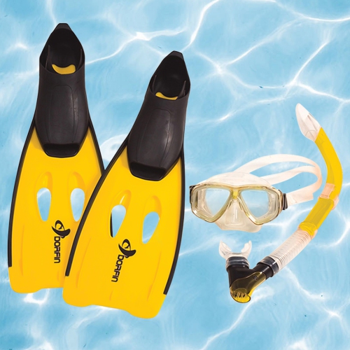 3pc Yellow and Black Pro Swimming Pool Snorkeling Set 18.5" - Extra Small