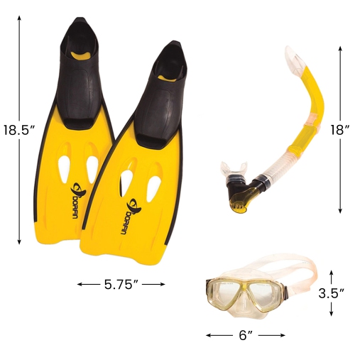 3pc Yellow and Black Pro Swimming Pool Snorkeling Set 18.5" - Extra Small