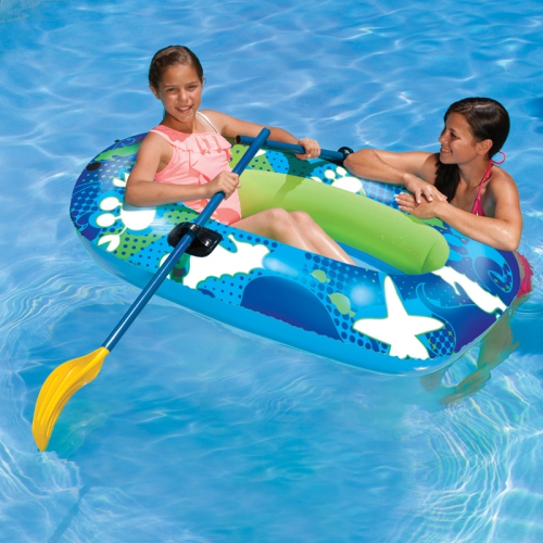 SWIM CENTRAL  59" Blue And Lime Inflatable Aqua Fun Swimming Pool Deep Sea Water Sport Boat Float In Green