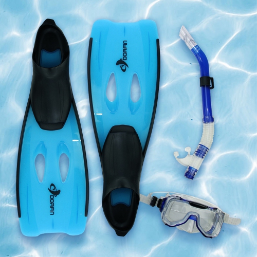 3pc Blue and Black Pro Swimming Pool Snorkeling Set 21" - Medium