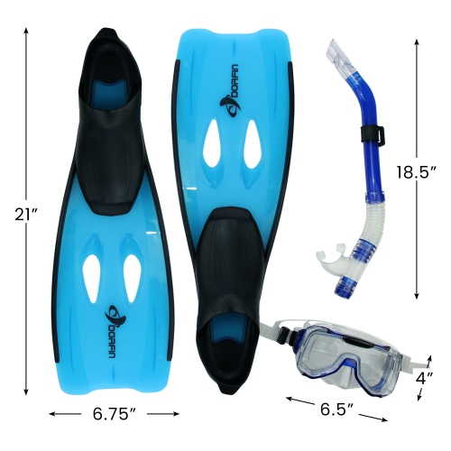 3pc Blue and Black Pro Swimming Pool Snorkeling Set 21" - Medium