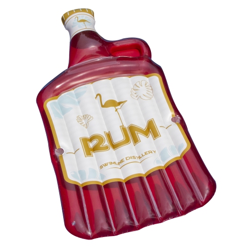Inflatable Red Rum Bottle Island Lounger Swimming Pool Float, 105-Inch