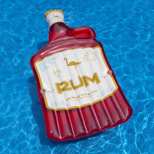 Inflatable Red Rum Bottle Island Lounger Swimming Pool Float, 105-Inch