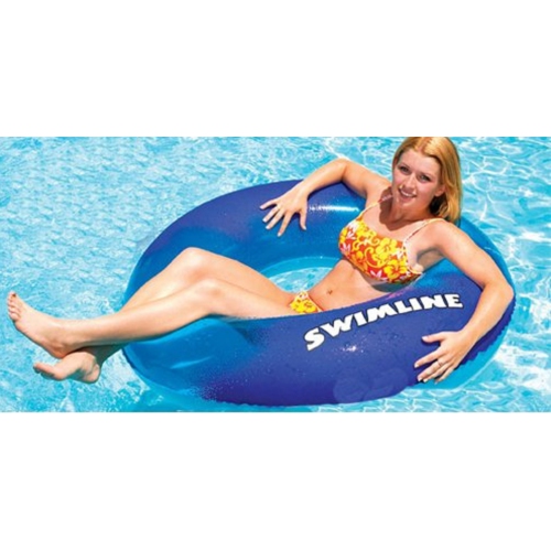 Inflatable Swimming Pool Blue Transparent Super Graphic Lounging Ring Seat Ages 4 and Up 48"