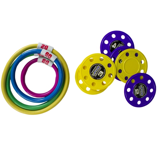 4-In-1 Fun Pack Swimming Pool Games - Basketball, Ring Toss, Dive Rings and UFOS