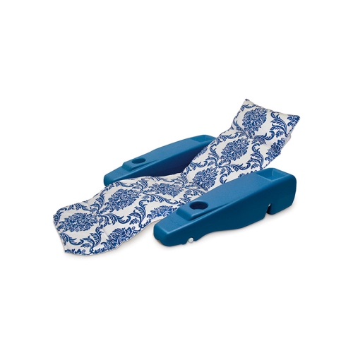 Sapphire Blue and White Adjustable Flourish Floating Swimming Pool Chaise Lounge, 73-Inch