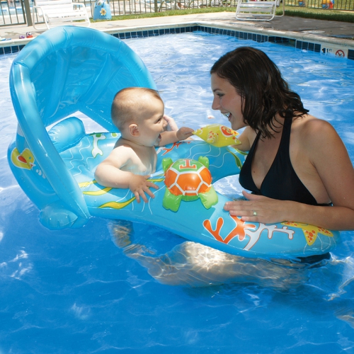 Inflatable Blue Mommy and Me Baby Rider Learn-To-Swim Pool Float, 40-Inch