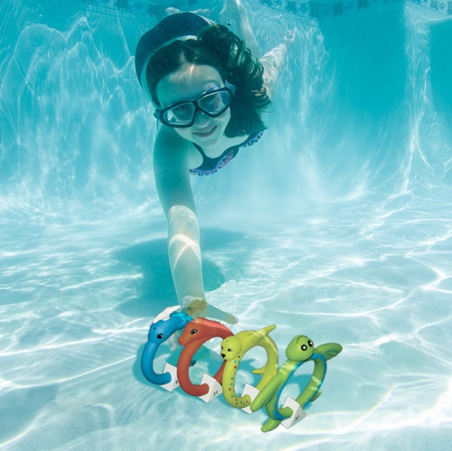 Set of 4 Vibrantly Colored Animals Face Swimming Pool Dive Rings 6.5"